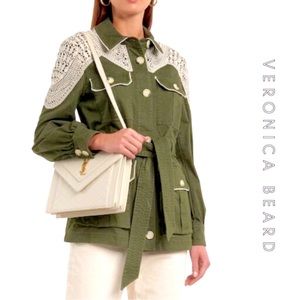NWT Veronica Beard Vanna Woven Canvas Crochet Panel Belted Utility Jacket